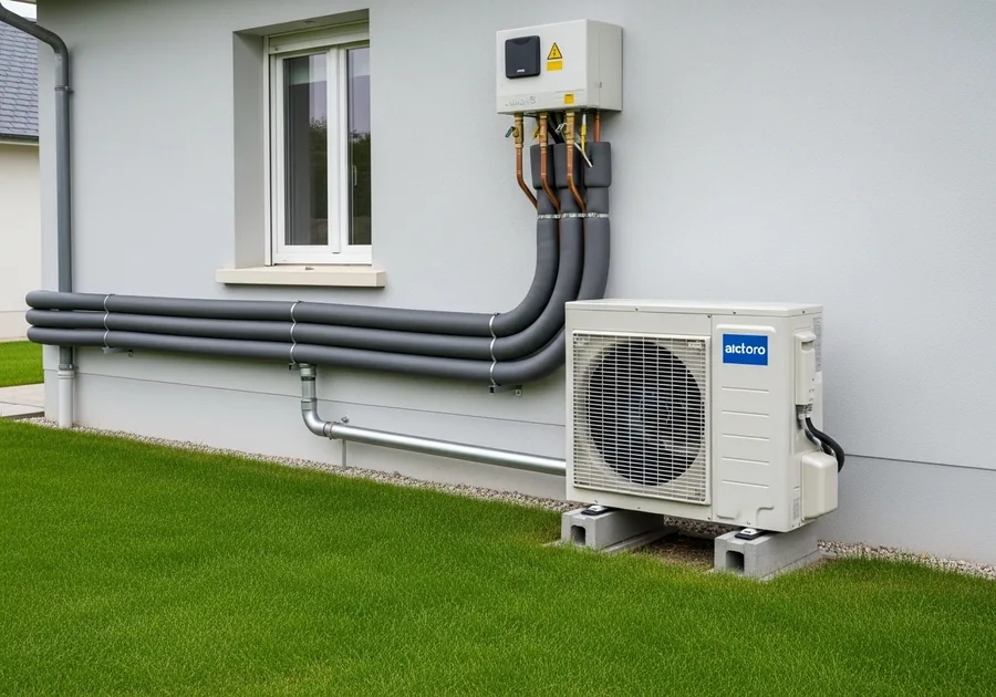 Pompe à chaleur air/eau raccordée au chauffage central d'une maison à Roanne