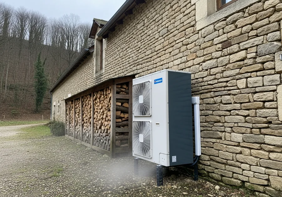 Pompe à chaleur air/eau dans une longère en pierre à Ouches